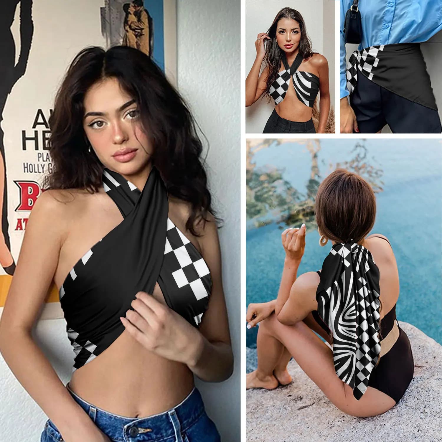 0813 women's floral satin square scarf - soft silk-like texture, versatile headscarf, neckerchief, and head wrap