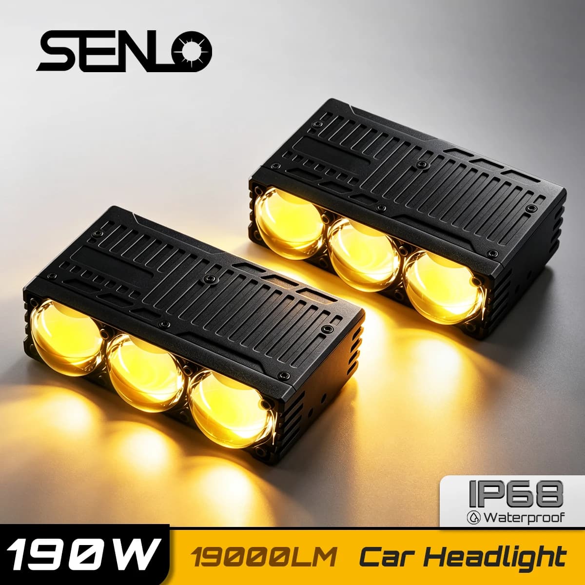 2 Pezzi Faro Ausiliario a LED da 190W con Lente Proiettore, Mini Faro di Guida, Luci Fendinebbia a LED per Moto con Tre Lenti, Impermeabili