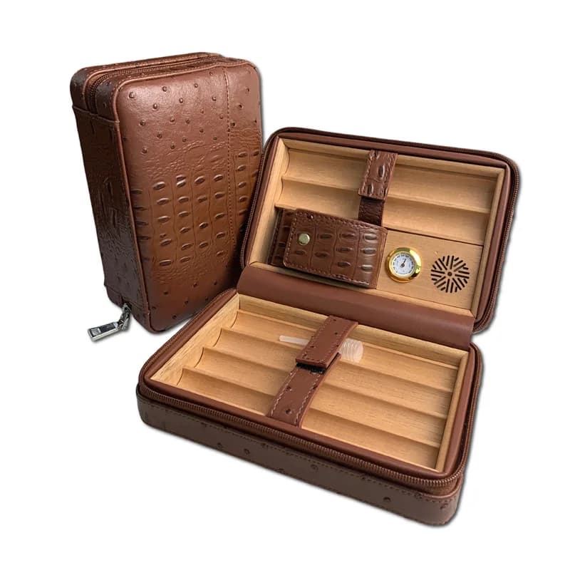 Cedar Wood Cigar Humidor Box with Humidifier and Hygrometer, Cigar Humidifier Box Holds 6 Cigars,Travel Cigar Case with Gift Box