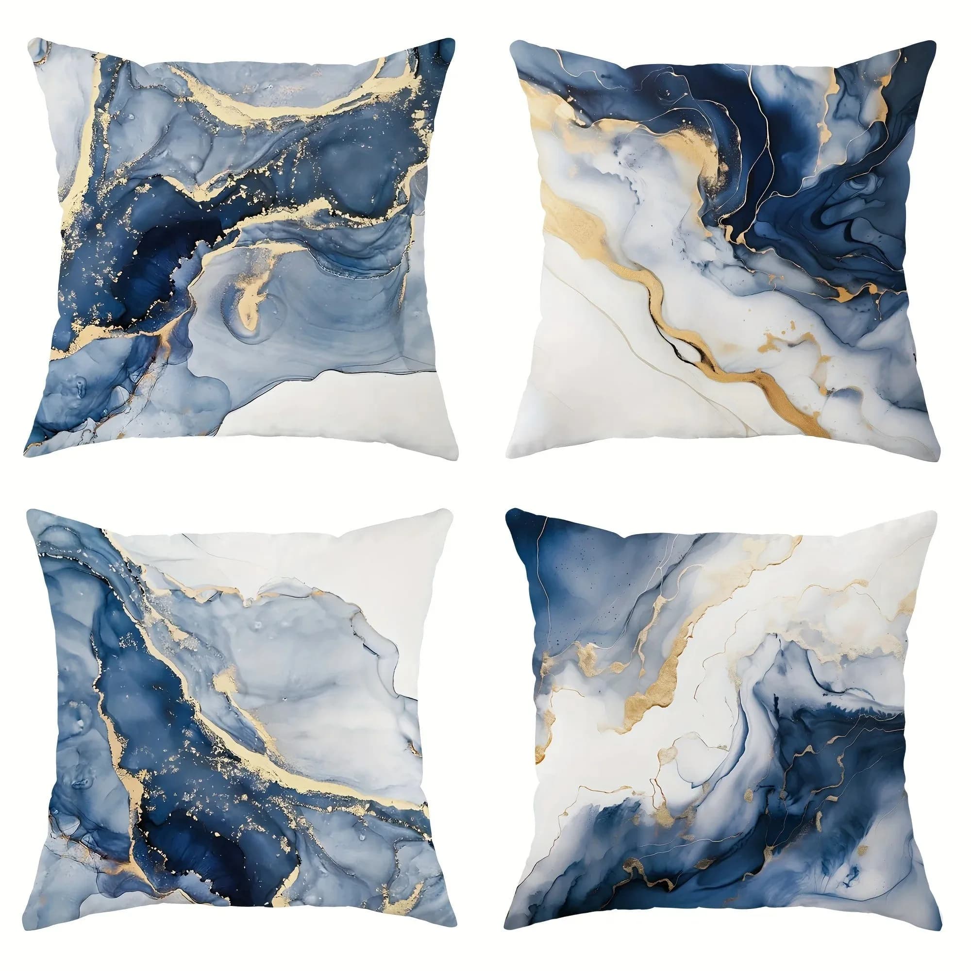 Blue And Gold Marbled Pattern Pillow Covers Pattern Cushion Cover Suitable For Sofa Bedroom Car Pillow Cover
