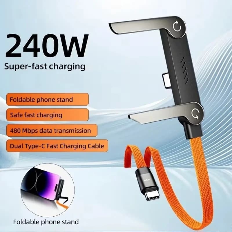 Cavo di ricarica pieghevole USB-C a USB-C da 240W per ricarica rapida, compatibile con iPhone 17 16 15 Pro e Samsung