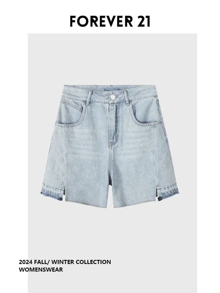 Fashionable High Waist A-Line Shorts Forever 21 Summer New Irregular Hem Jeans Shorts Casual Style plus Size Women's Pants
