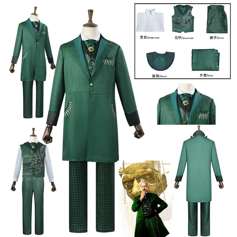 WHH Anime Wizard Cosplay Costume Green Coat Pants Nice cosplay Outfits Men Role play Halloween Party Performance suit Restor