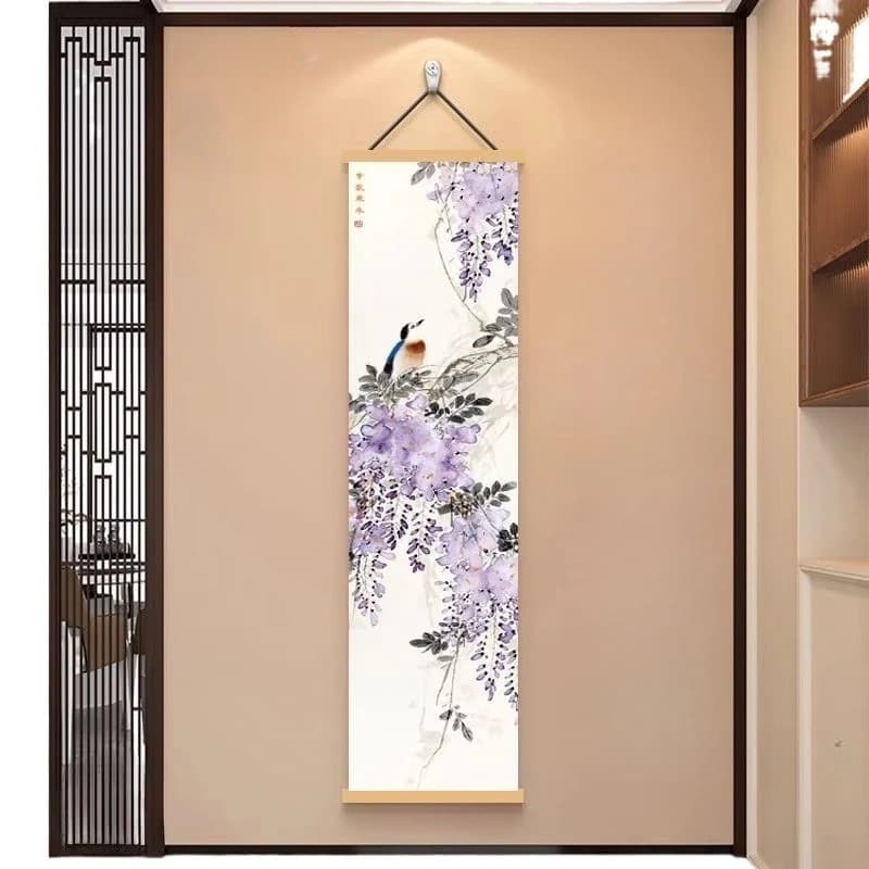 ​​Everything Goes Well Zen Tapestry Wall Hanging, Vertical Scroll Ink Painting for Corridor Tea Room Background House Decor