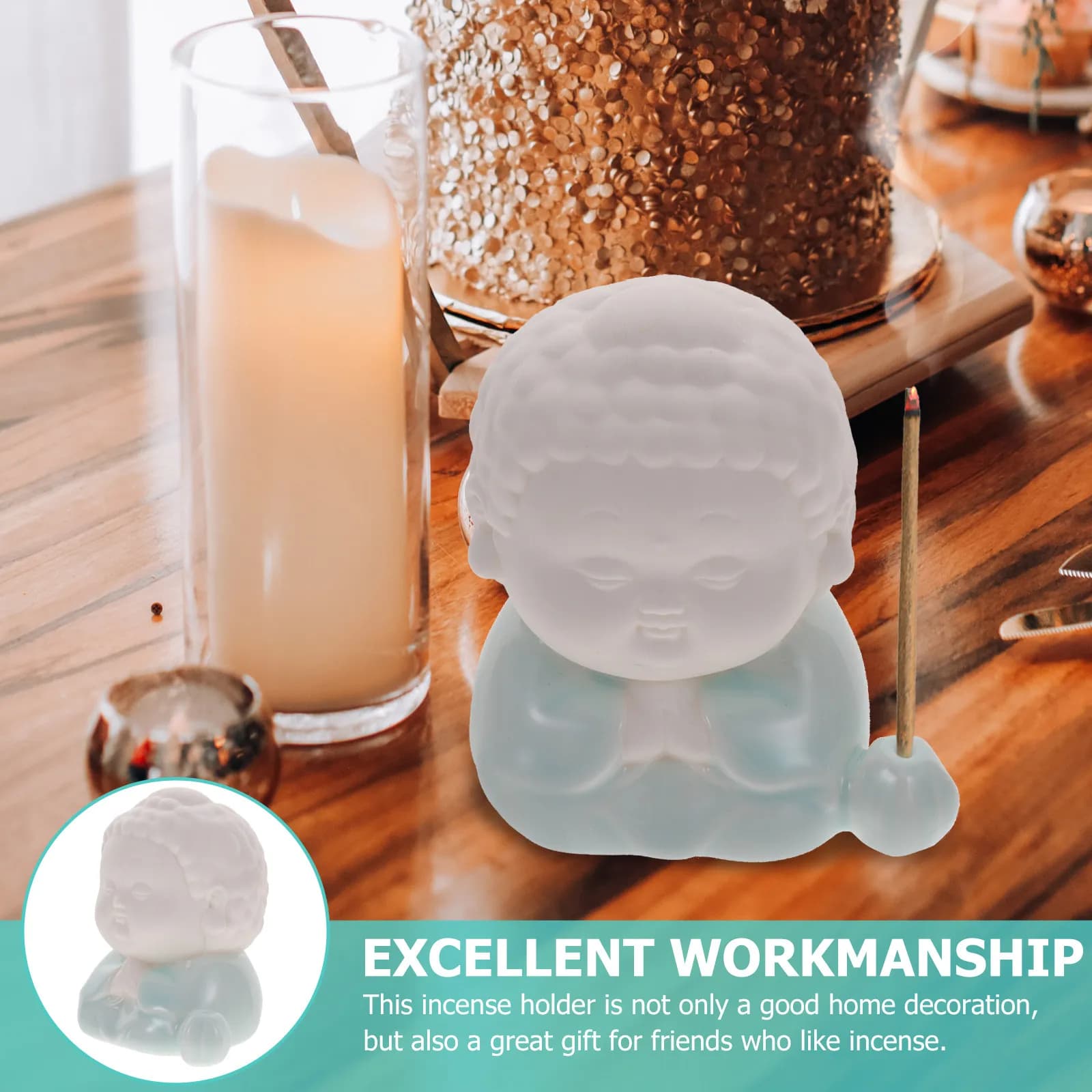 Porta incenso in ceramica con design Buddha, ornamento verticale da tavolo per meditazione, yoga, relax, sollievo dallo stress, decorazione per la casa
