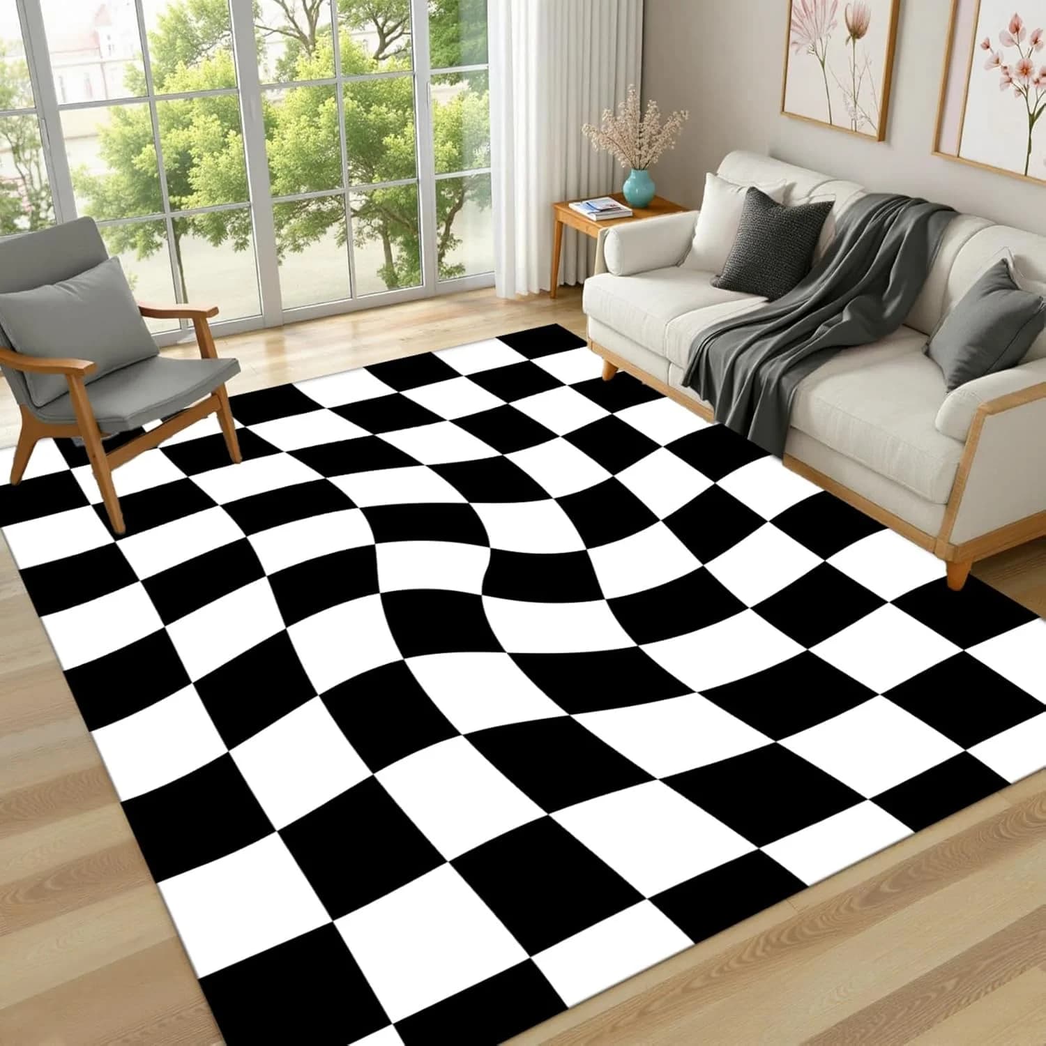 Tappeto a Quadri Lavabile, Classico Bianco e Nero, Super Morbido per Camera da Letto, Soggiorno, Cameretta, Dormitorio, Arredamento Casa