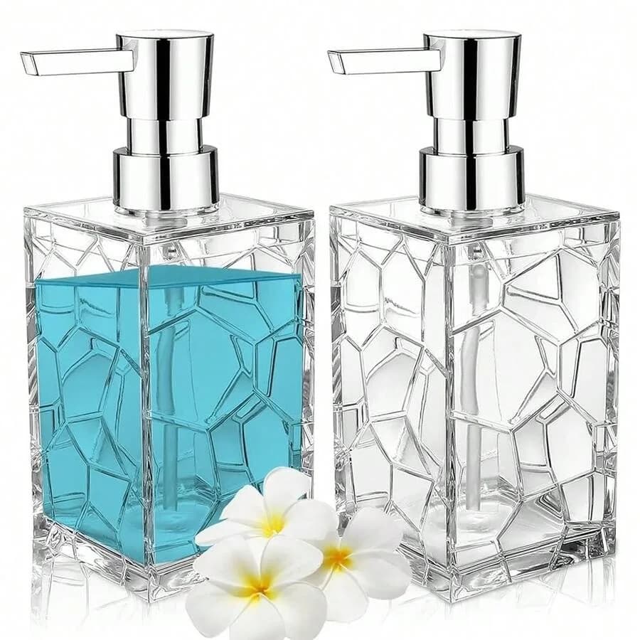 Confezione da 2 dispenser per sapone trasparenti antiruggine, set di dispenser per sapone liquido in plastica acrilica per bagno e cucina