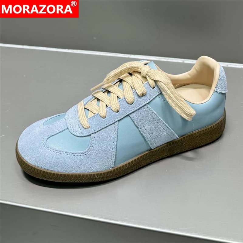 MORAZORA Ins HOT Cow Suede Leather Women Sneakers Flats Lace Up Mixed Color Spring Summer Flat Shoes Casual Footwear