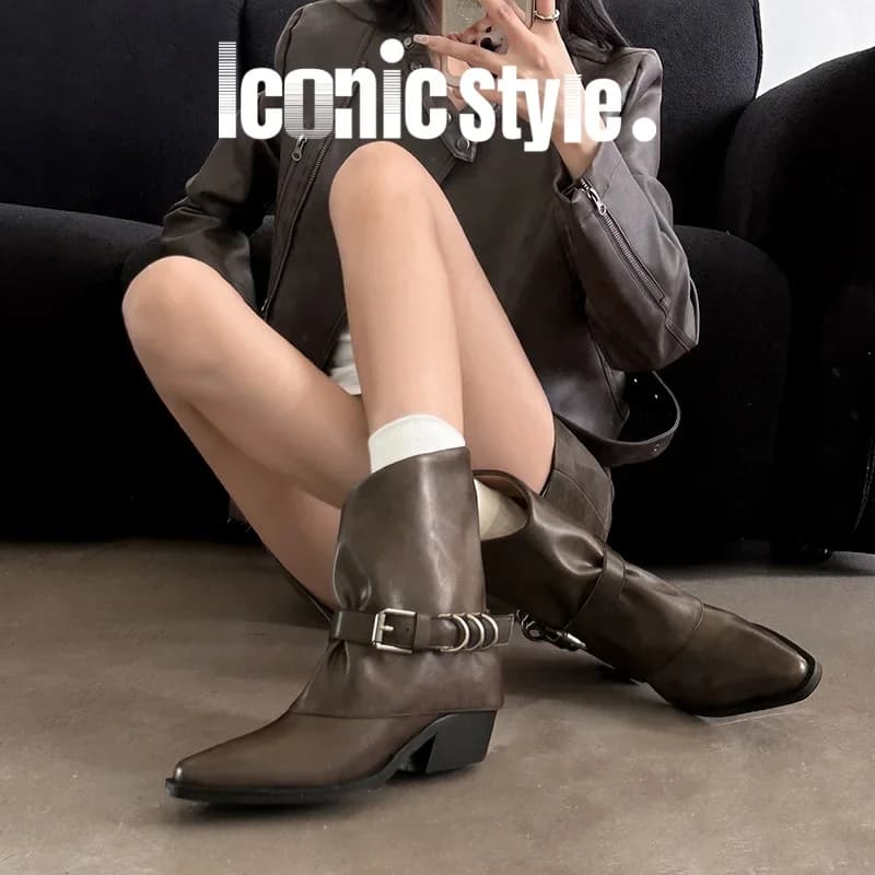 2026 new autumn winter women ankle boots natural leather 22-25cm cowhide+microfiber belt buckle fashion pants boots