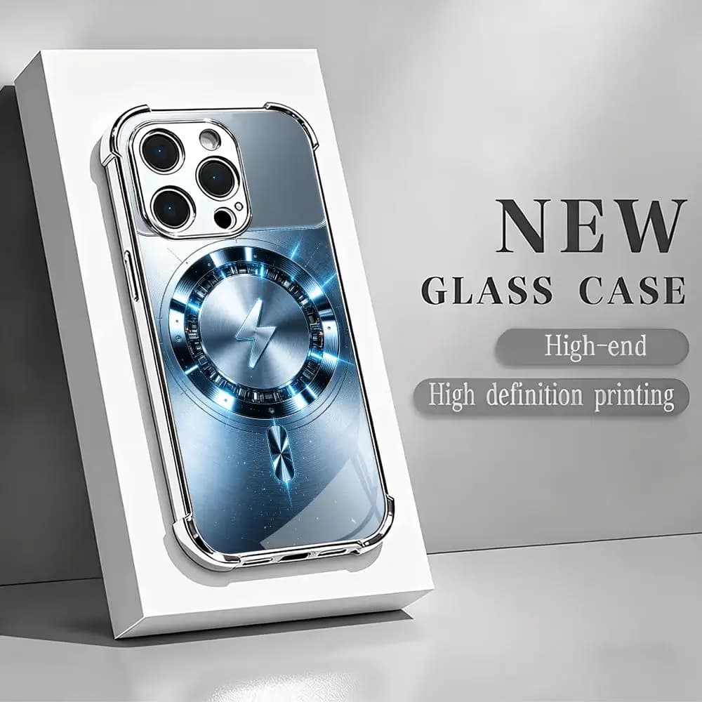 Silver charging glow ring Tempered HD Glass Fashion phone case for iPhone 17/16/15/14/13/12/11 Promax Pro Plus Air Dropresistant