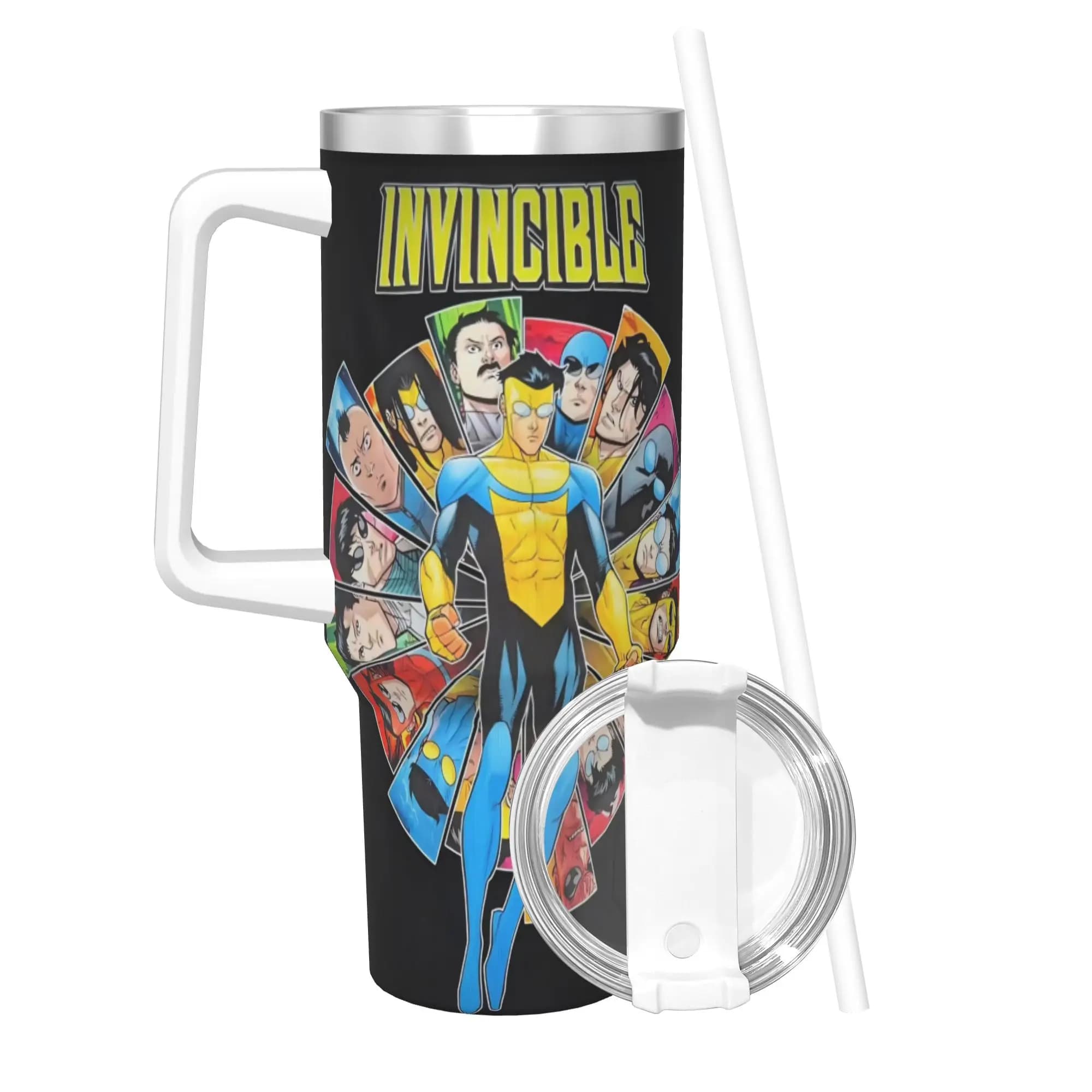 Borraccia Termica Isolante Invincibles Comic con Cannuccia, Tazza Sottovuoto per Auto e Viaggi, 40oz