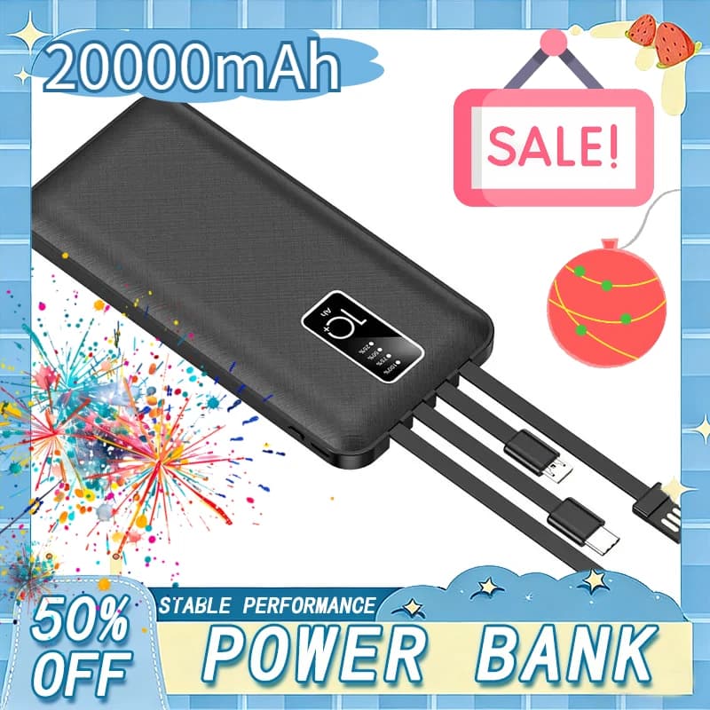 Power Bank 4-in-1 da 20000mAh con Ricarica Wireless Super Veloce e Caricabatterie Esterno a 4 Fili per Telefono