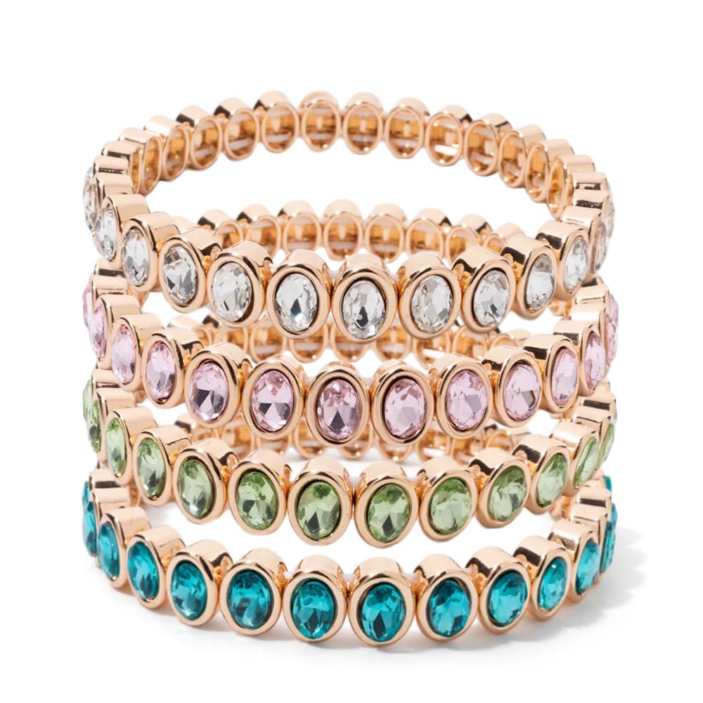 Braccialetti in cristallo smaltato 6x8mm per donna, braccialetto elastico con perline a rombo in zirconia color oro
