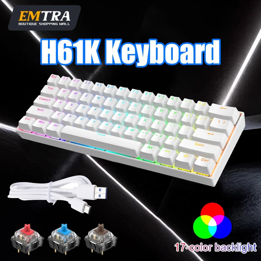Tastiera Meccanica RGB 61 Tasti Mini Tastiera per Gaming e Ufficio Design Ergonomico Ultra-Compatto al 60% con Sensazione Meccanica Silenziosa
