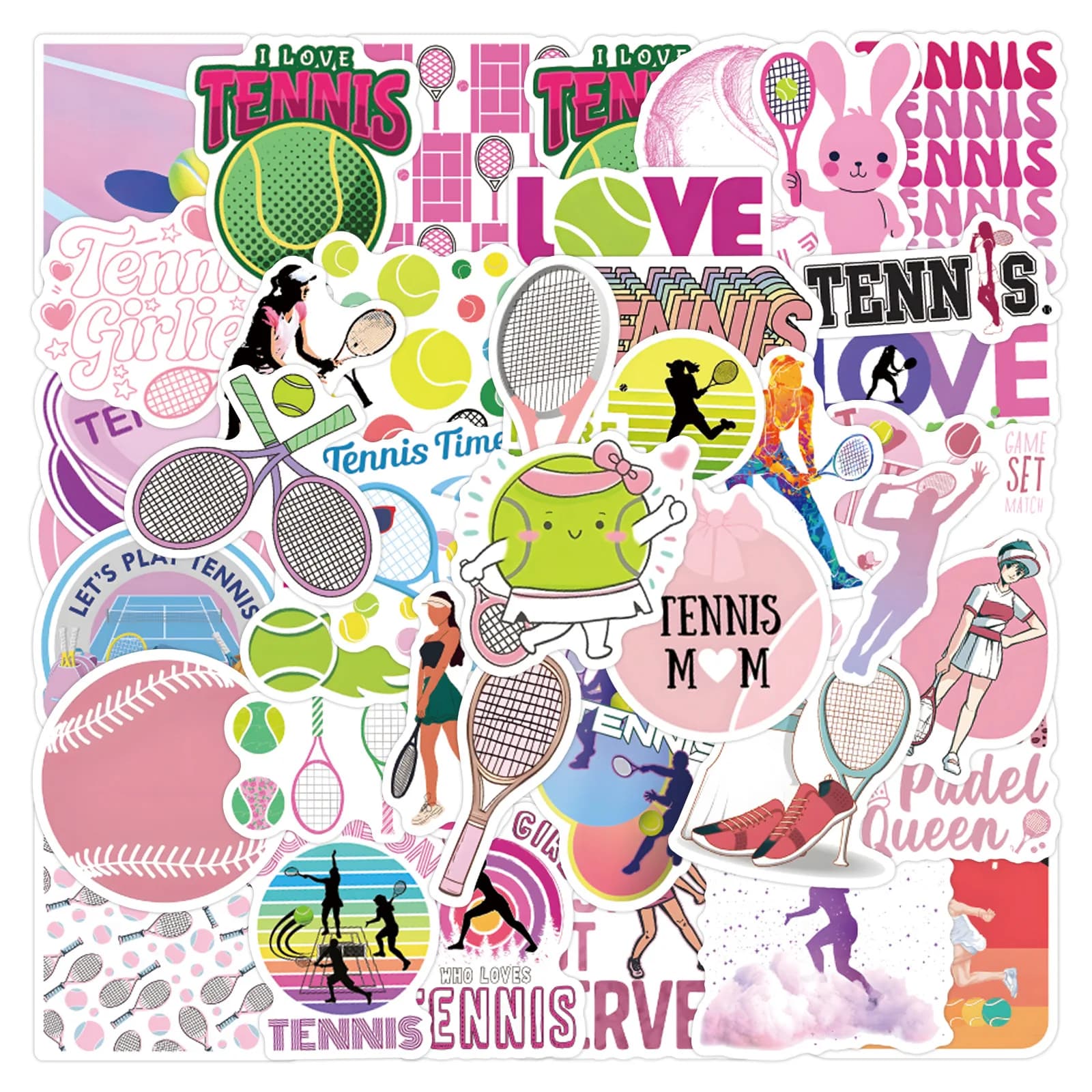 55 Pezzi Adesivi Decorativi a Forma di Pallina da Tennis Rosa, Stickers per Valigie, Attrezzatura Ciclistica, Borracce, Skateboard, Caschi, Autoadesivi