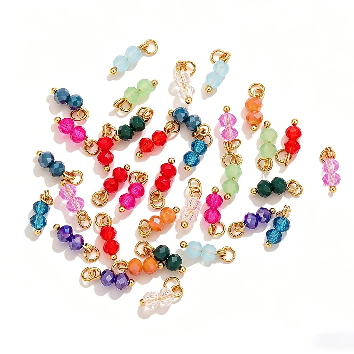 10 Pezzi di Charm in Acciaio Inox con Doppia Perla di Cristallo Colorato per Creazione di Gioielli Fai-da-Te, Collane e Bracciali