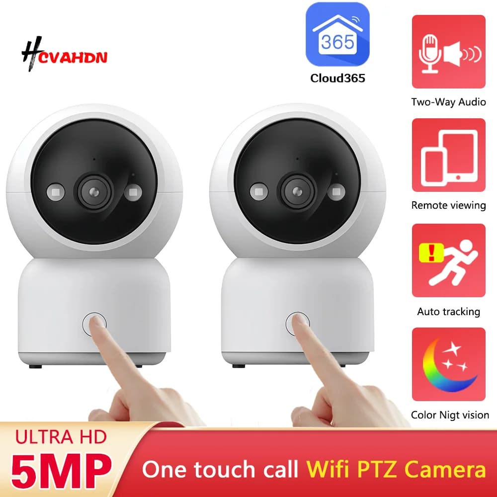 Telecamera IP WiFi 5MP con Chiamata One-Touch, Audio Bidirezionale, Monitor per Bambini, Tracciamento AI Automatico, Visione Notturna a Colori, Telecamera di Sicurezza per Interni