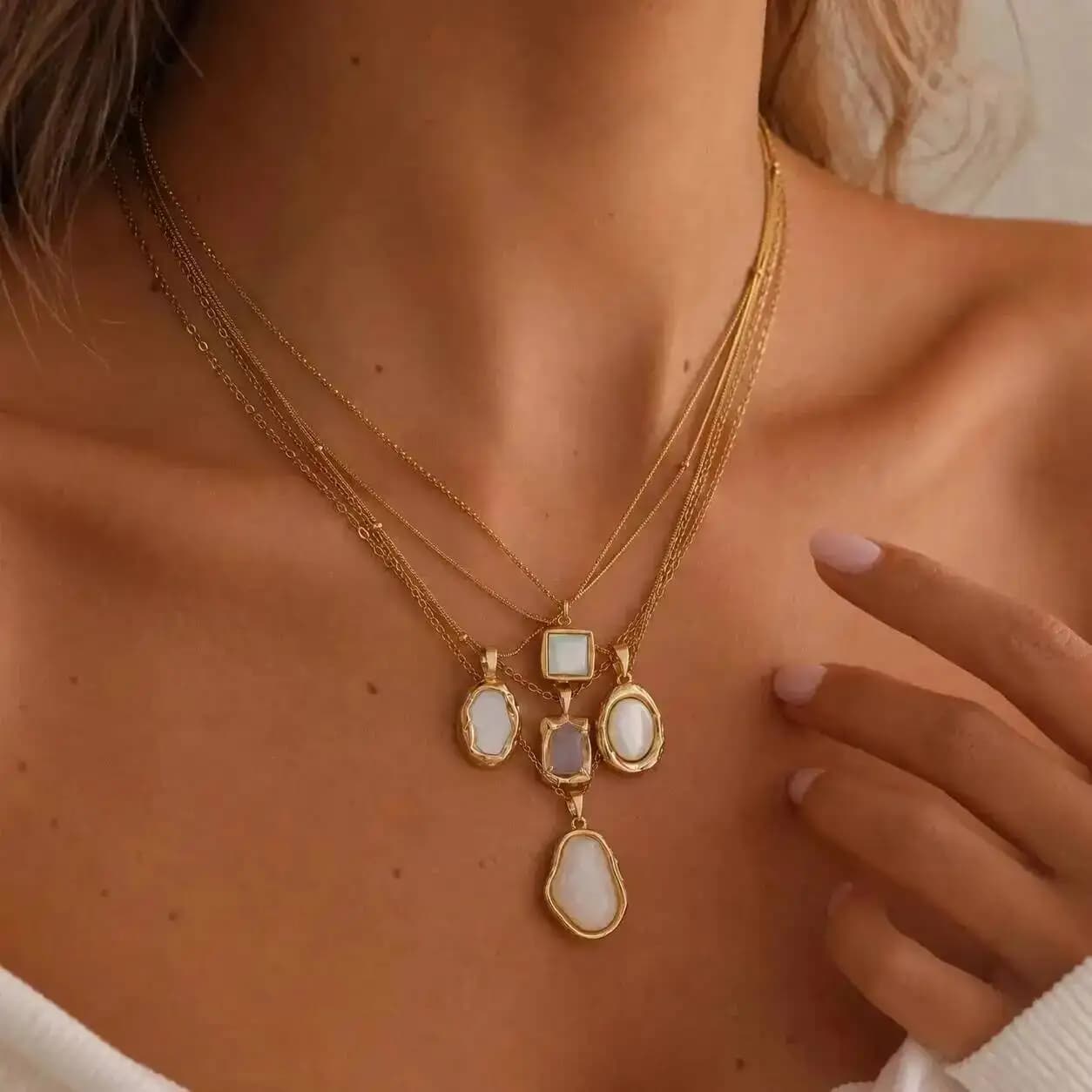 IngeSight.Z Romantic Exquisite Stainless Steel Geometry Pendant Necklace Lady Boho Gold Color Clavicle Chain Waterproof Jewelry