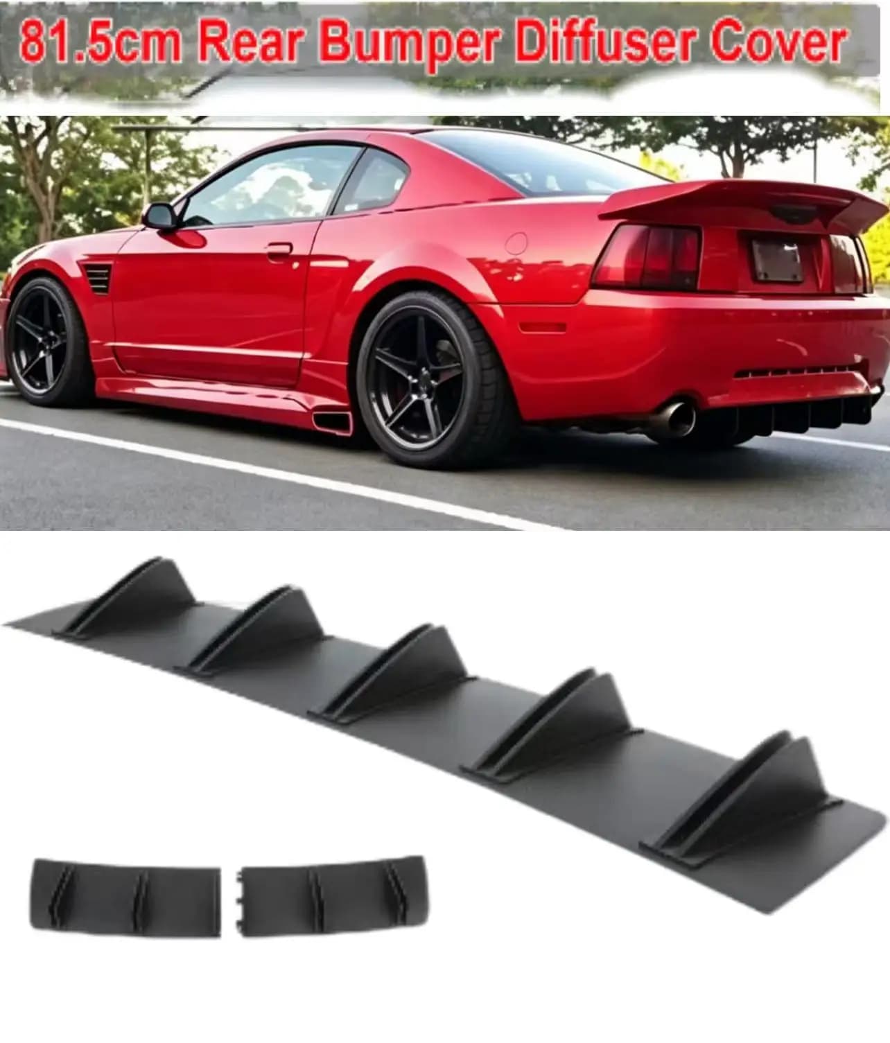 81.5cm For 1999-2004 Ford Mustang Universal Rear Bumper Diffuser 5 Shark Fin Curved Splitter Canard Cover Car Accessories
