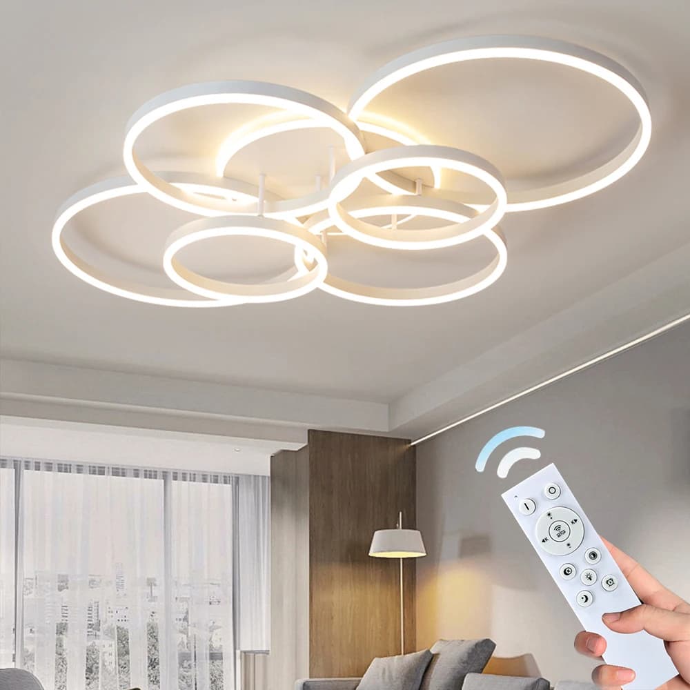 Plafoniera moderna a LED rotonda, dimmerabile, cerchi bianchi, design, soggiorno, camera da letto, cucina, lampada da soffitto