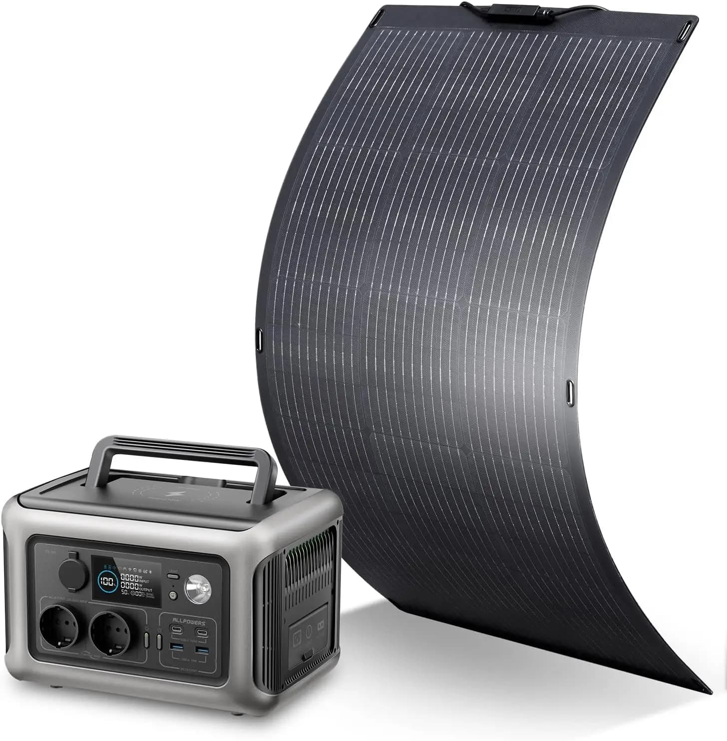 ALLPOWERS R600 Powerstation con Solarpanel 100W, batteria LiFePO4 299Wh generatore da campeggio 600W alimentatore per camper di Backup domestico