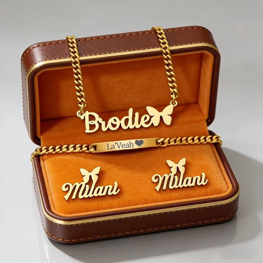 Acheerup Nome personalizzato Collana Bracciale Orecchini per donna Set di gioielli con lettere personalizzate in acciaio inossidabile Regali di San Valentino