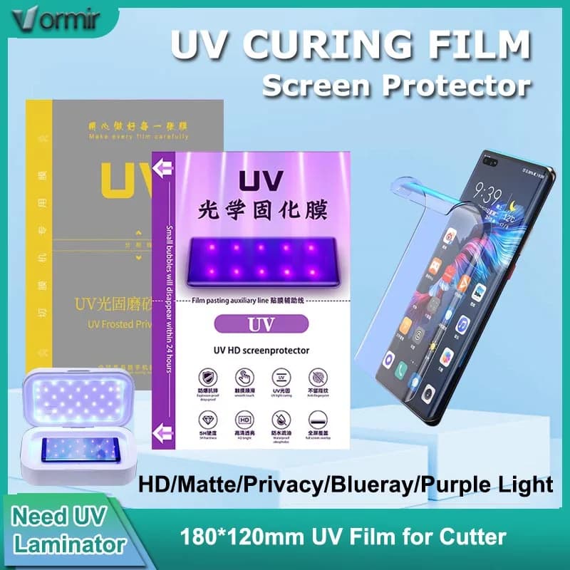VORMIR Protezione per schermo in vetro UV per telefono cellulare per macchina da taglio per pellicola idrogel HD opaca Privacy Blueray Pellicola curva Screenguard