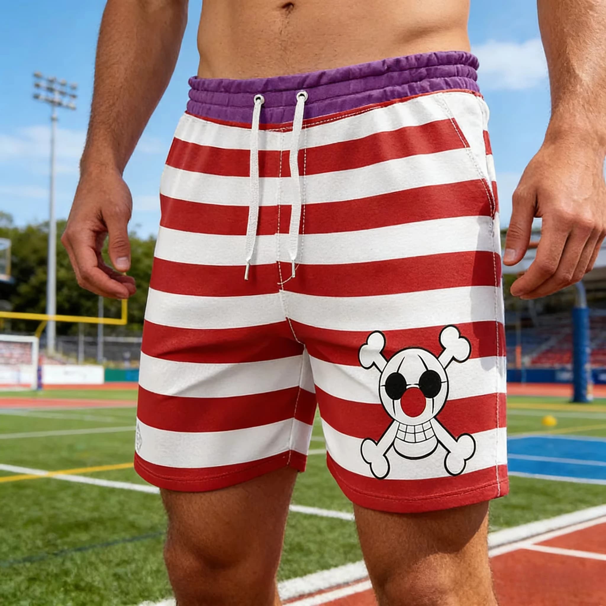 Pantaloncini Estivi 2026 a Righe con Teschio Senza Tasche, Casual con Coulisse e Vita Elastica, Sportivi da Spiaggia Unisex Uomo Donna Bambino