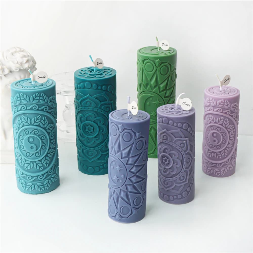 Classic Pillar Flower Pattern Silicone candle mold Cylinder Candle Mold Relief Flower Cake Resin Mold Epoxy Resin Wedding Mould