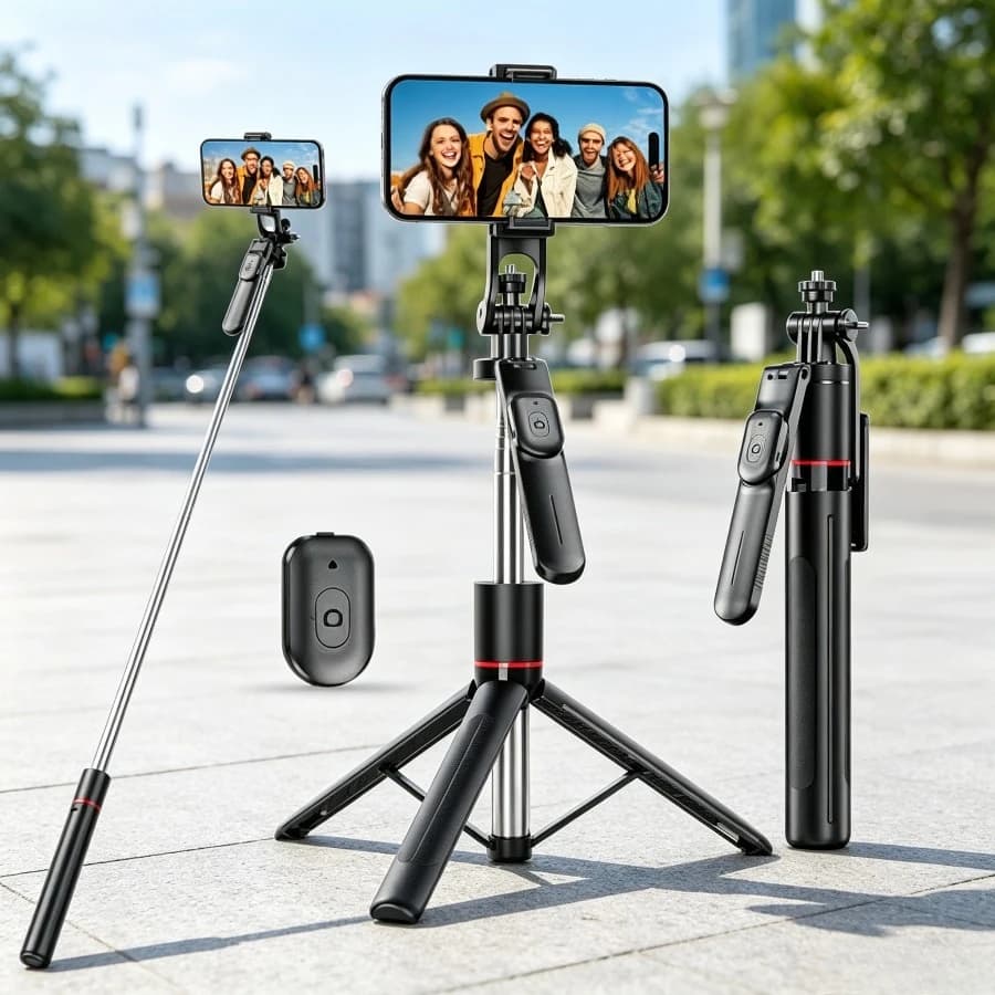 67" Selfie Stick Tripod for iPhone with Remote Control, Phone Holder and 1/4” Screw, Extendable Travel Tripod for Cell Phone