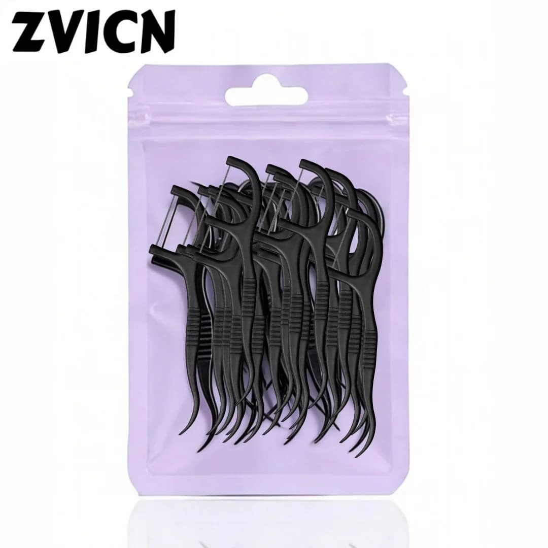 100-Count Black Bamboo Charcoal Dental Floss Picks Teeth Cleaning Sticks Interdental Oral Care for Fresh Breath