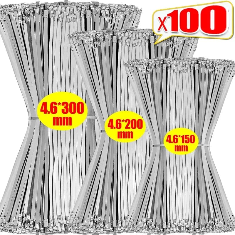 Fascette per cavi in acciaio inossidabile da 20/100 pezzi Cinghie con cerniera in metallo per involucro di scarico Anelli di fissaggio autobloccanti resistenti multiuso