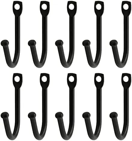 10 ganci da parete in ferro battuto neri con viti - Gancio singolo decorativo per chiavi, cappelli, asciugamani