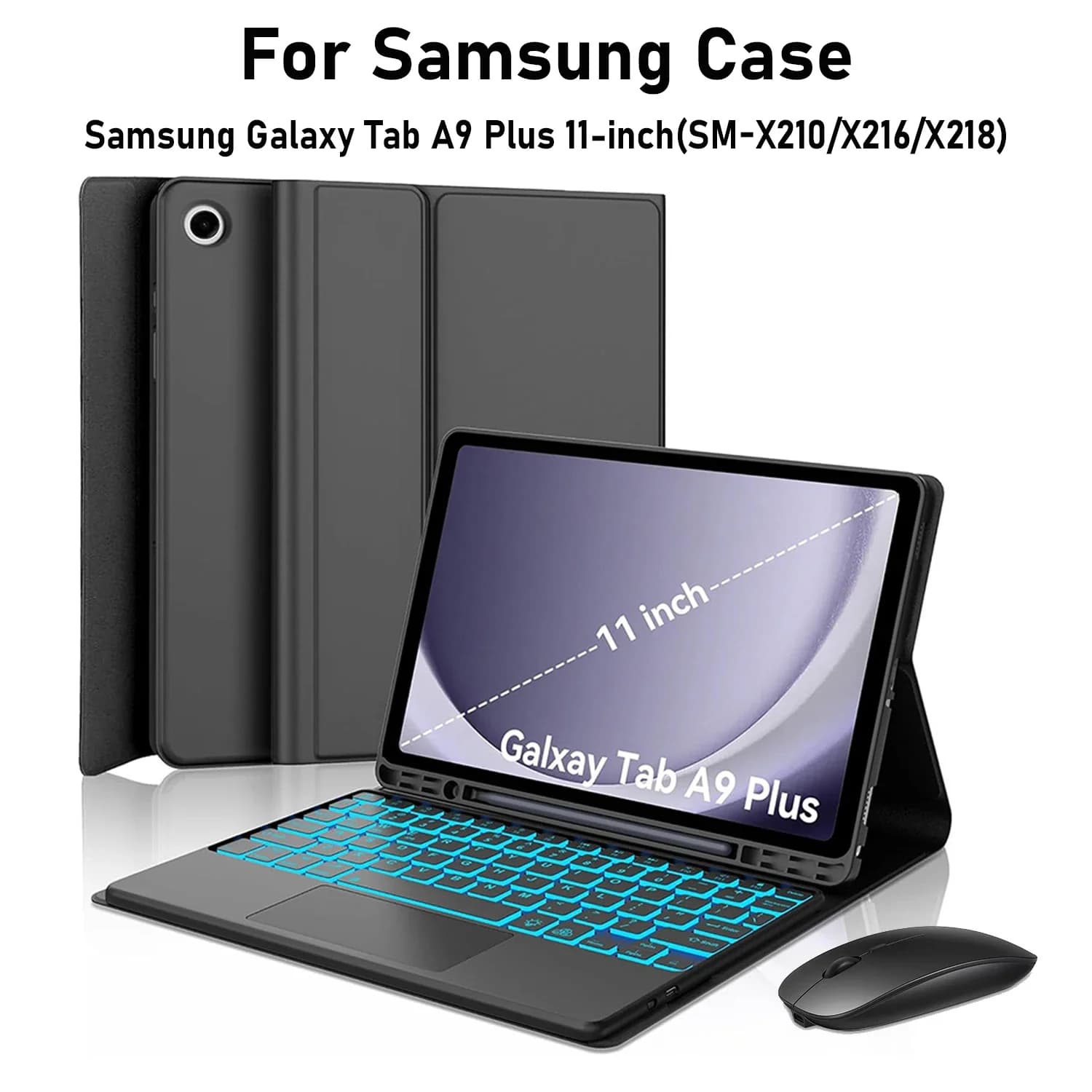 Custodia con Tastiera Retroilluminata per Samsung Galaxy Tab A9 Plus A9+ 11 Pollici SM-X210/X216/X218 - Cover Tastiera per Tablet