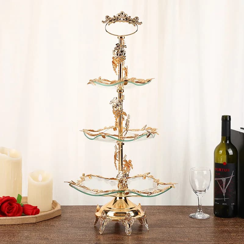 Decorazione da tavolo per esposizione di nozze Decorazione in oro e argento Galvanotecnica Servizio di esposizione da tavolo rotondo per frutta secca e caramelle