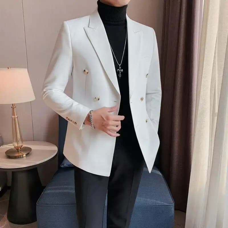 Double-breasted Suit Men's Business Dress Slim-fitting Korean Ruffian Handsome High-end Casual Suit British Style Autumn Coat