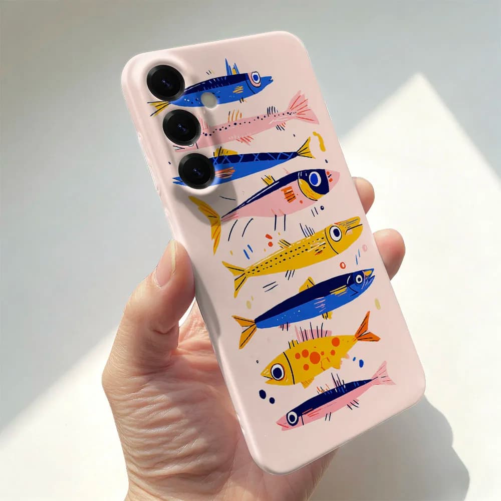 Phone Case For Samsung S26 S25 S24 S23 S22 Plus S21 Ultra Edge S23 S24 S25 FE Cartoon Fish Pattern Hard PC Shockproof Back Cover