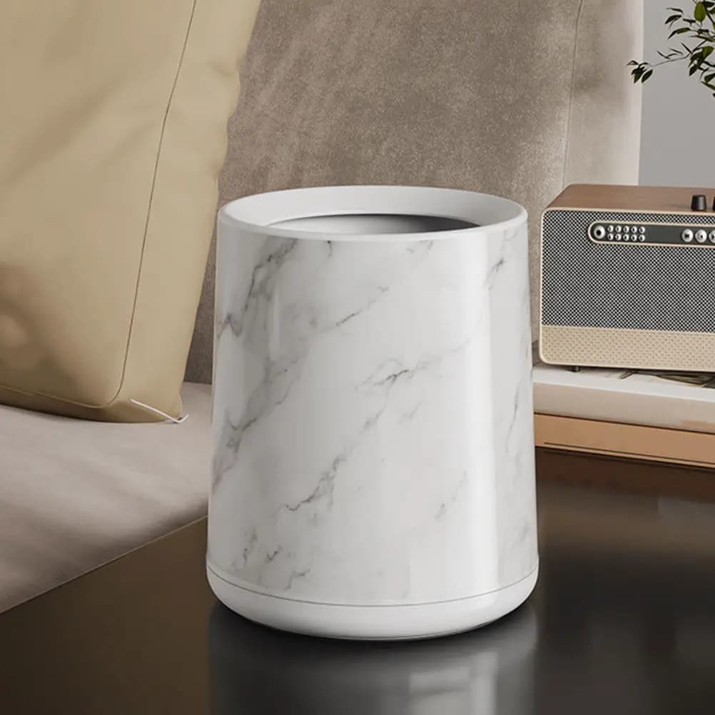 Elegante Cestino per Rifiuti in Plastica Compatto con Design in Marmo per Scrivania, Bancone, Bagno, Camera da Letto, Cucina, Ufficio