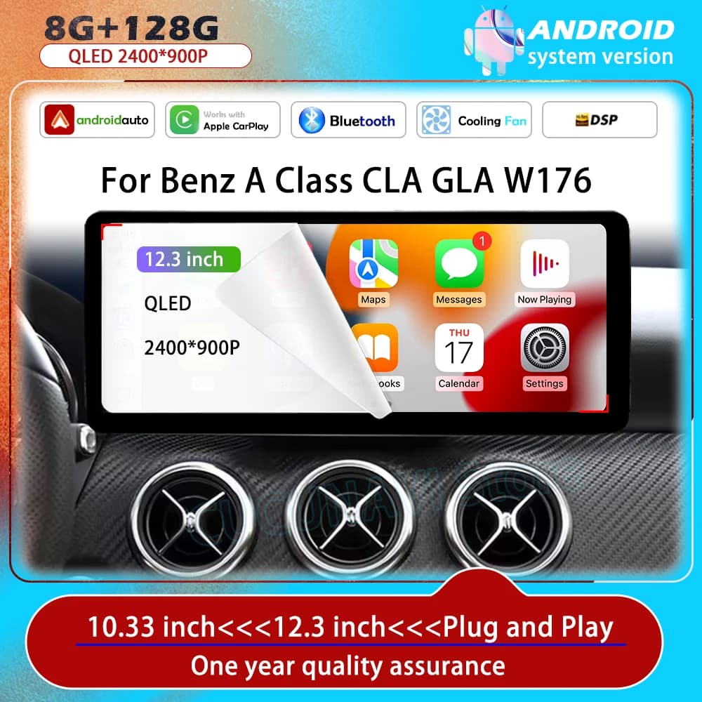 Android 16 Wireless Carplay PER Mercedes Benz Classe A CLA GLA W176 2012 - 2018 Autoradio Car Player DSP Stereo WiFi QLED 4G