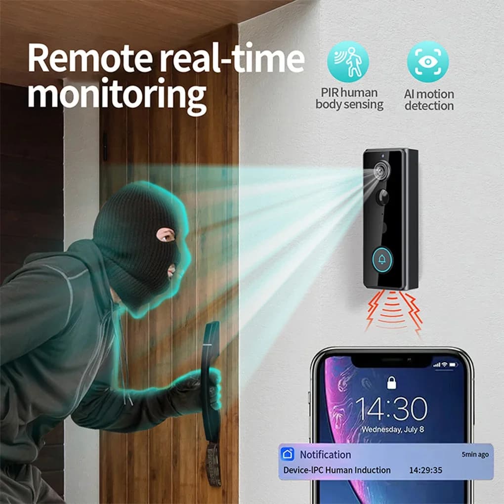 Campanello video Tuya 1080P Wifi Rilevazione movimento Telecomando Campanello per porta Telecamera Visione notturna Campanello wireless esterno impermeabile