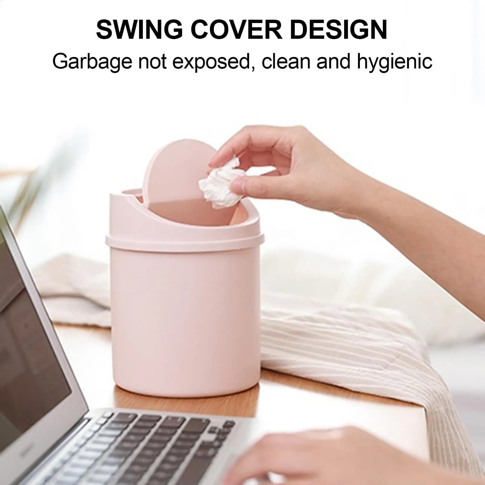 Mini Cestino da Scrivania con Coperchio Ribaltabile, Contenitore per Rifiuti Portatile per Bagno e Camera da Letto