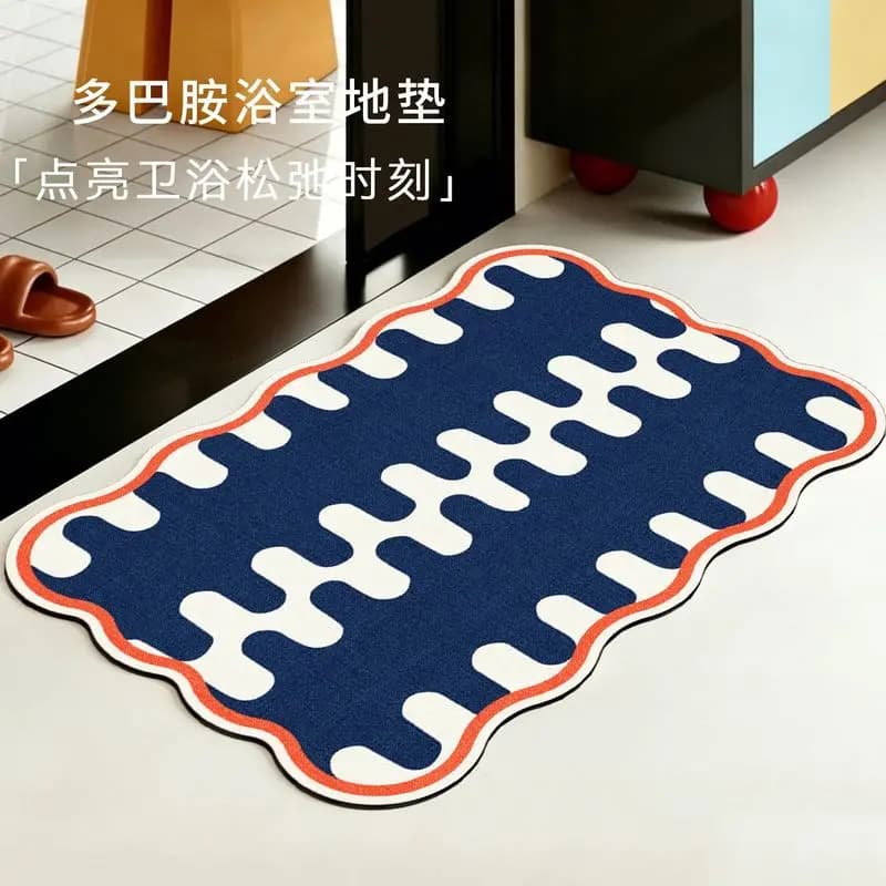 VIKAMA Geometric Stripe Bathroom Mat, Water-Absorbent Diatomaceous Earth Non-Slip Entryway Mat, Entryway Rug, Home Decor