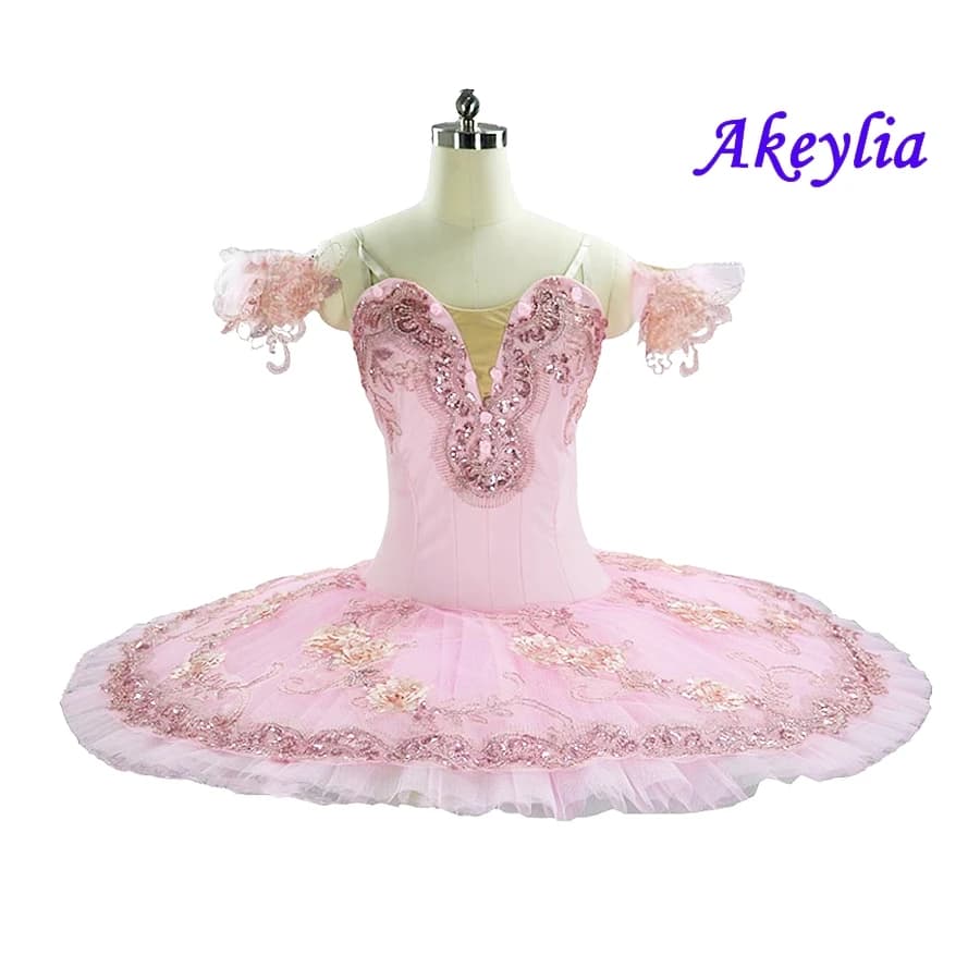 Tutu di balletto professionale fata rosa con fiori Tutu professionale di balletto Vestito da balletto per adulti Costumi di balletto di bella addormentata
