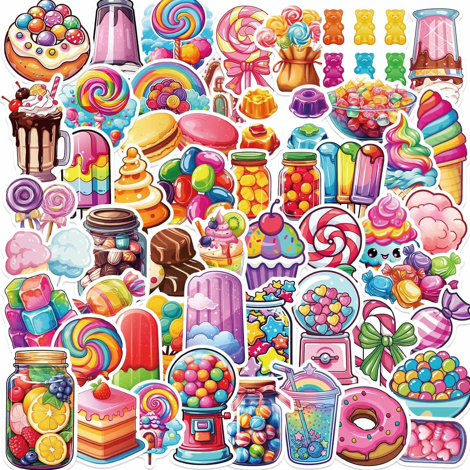 50 pezzi simpatici adesivi colorati per cartoni animati di caramelle, scrapbooking, notebook, bottiglia d'acqua, laptop, bagagli, skateboard, adesivo per auto, giocattolo regalo
