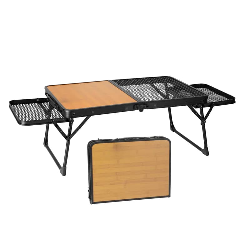 Outdoor Multifunctional Folding Table Half Wood Grain Iron Mesh Lightweight Portable for Picnic Camping Barbecue