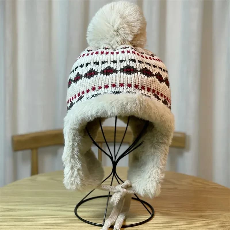 Winter Hat Women Warm Bomber With Earflap Brand Cute Pom Fuzzy Peruvian Ear-flapped