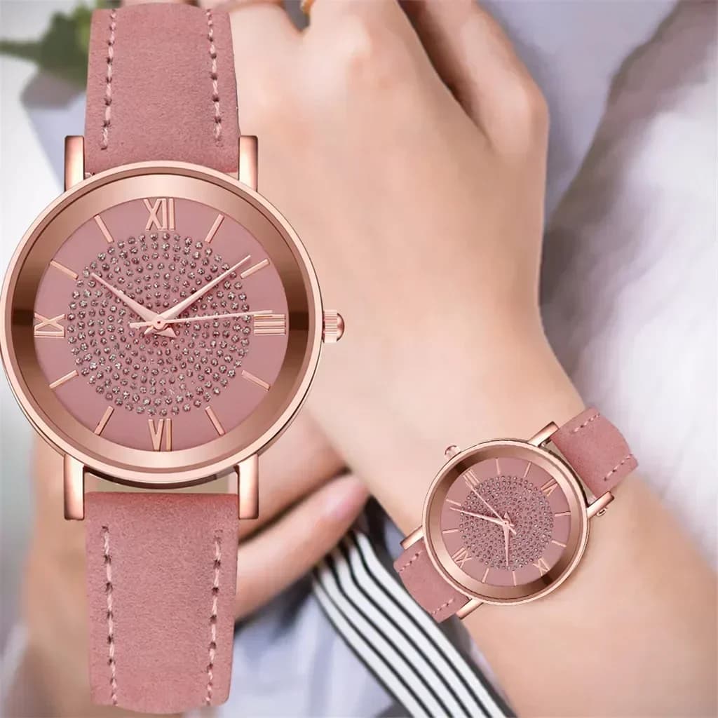 Orologi da donna rosa Orologio da polso classico al quarzo Rombo cinturino in pelle PU satinata Orologio casual Relogio digitale di lusso Feminino
