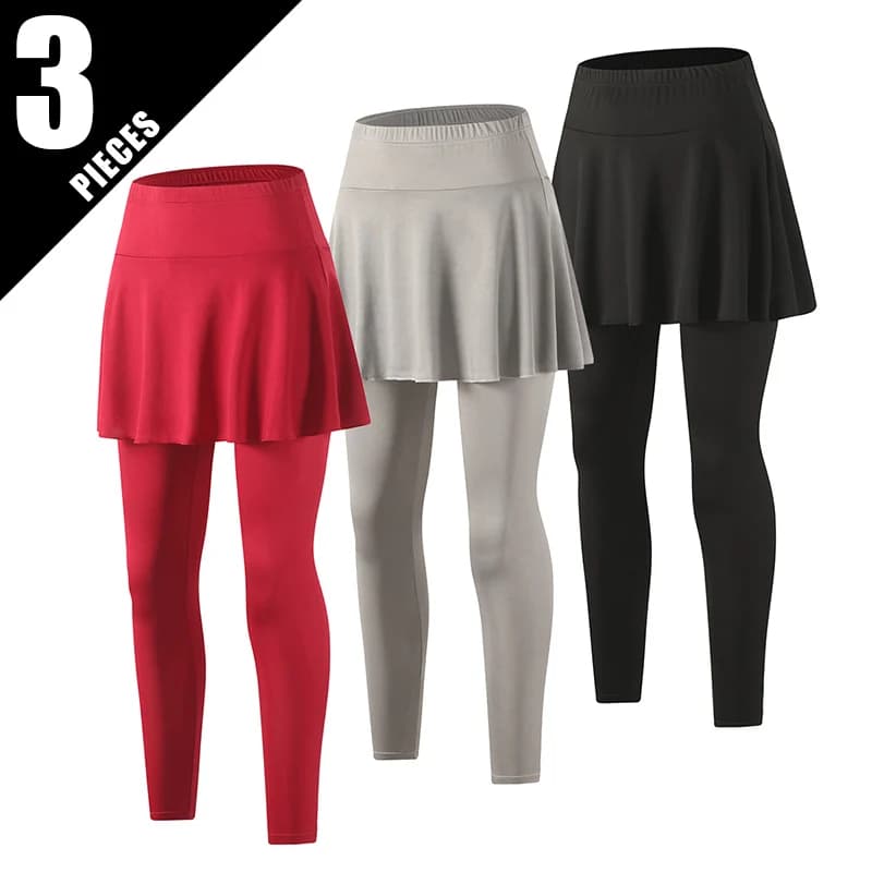 Set 3 Pezzi Gonna-Pantalone da Donna, Pantaloni Yoga, Gonna Sportiva Tinta Unita, Multifunzionale, Comoda, Casual e Trendy