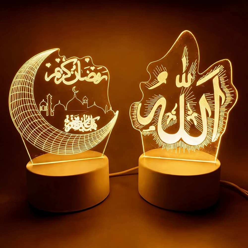 Luce Notturna LED USB Luna e Stella Eid Mubarak 2026, Ornamento Islamico in Acrilico, Regalo Musulmano, Decorazione per Camera da Letto e Casa