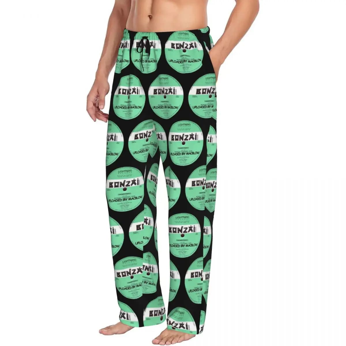 Custom Bonzai Records Men Pajama Pants Lounge Sleep Sleepwear Bottoms with Pockets